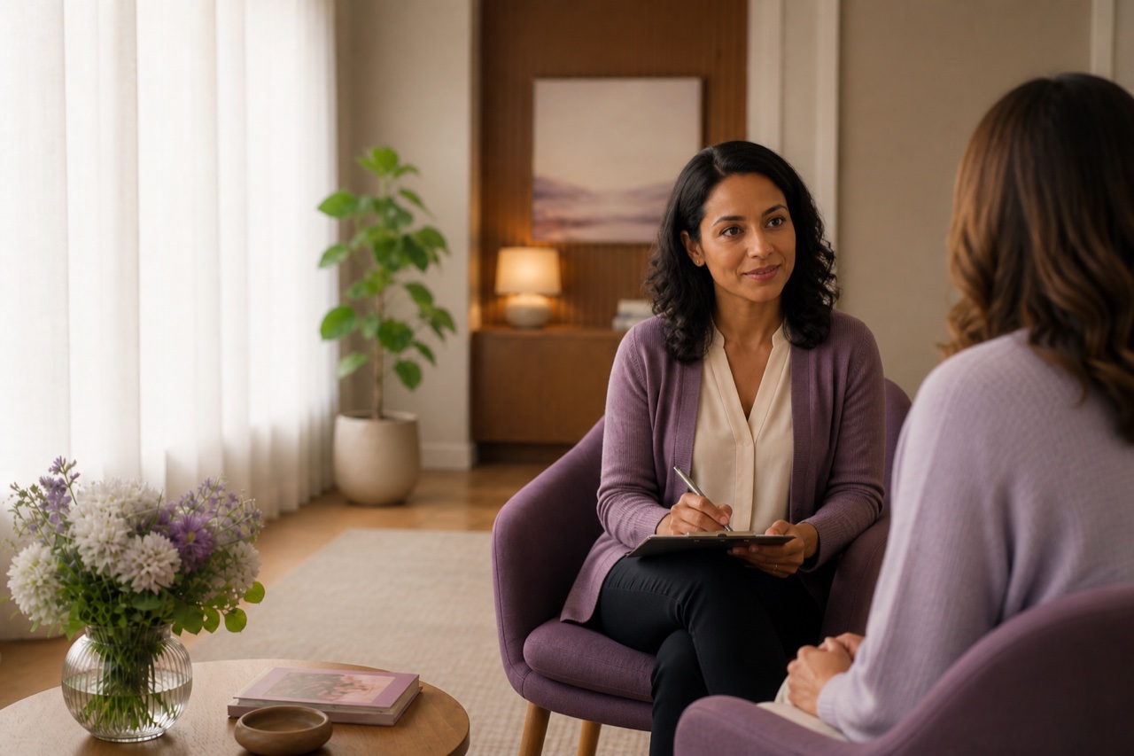 Psychiatrist listening carefully during a first evaluation intake